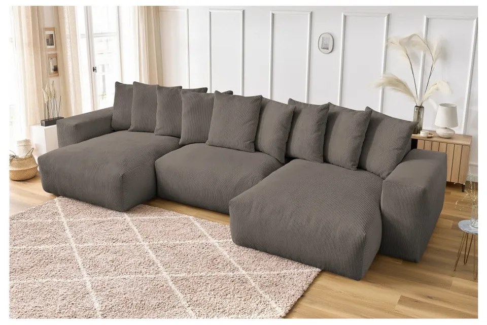 Sivo-hnedá menčestrová rohová pohovka Voltaire – Bobochic Paris