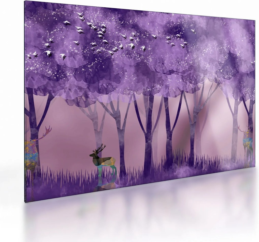 Sklenený obraz - Jelene v magickom lese (70x50 cm)