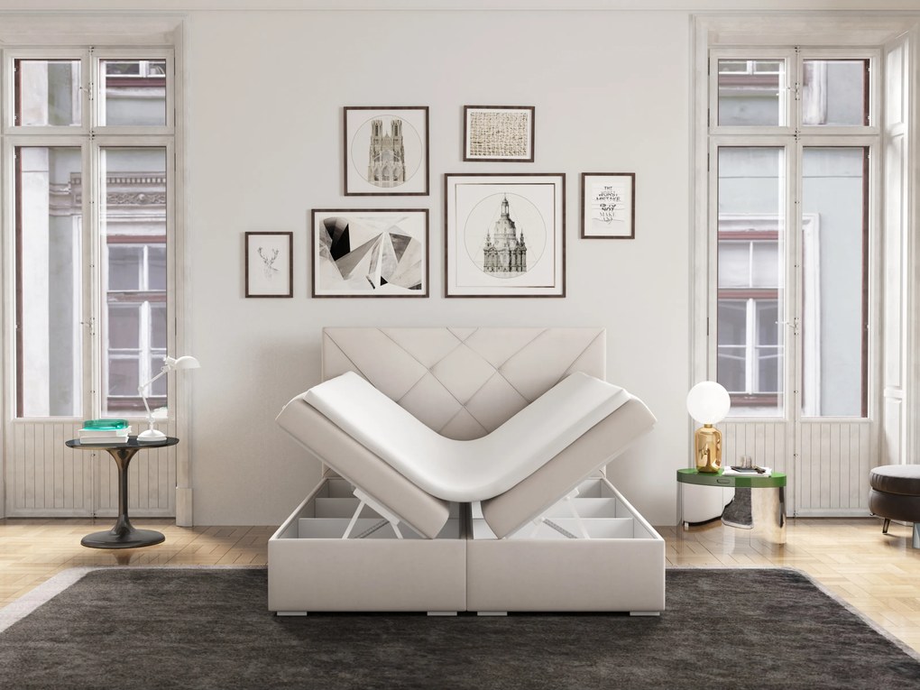 Manželská posteľ Boxspring 140 cm Darro (biela) (s úložným priestorom). Akcia -20%. Vlastná spoľahlivá doprava až k Vám domov. 1044210