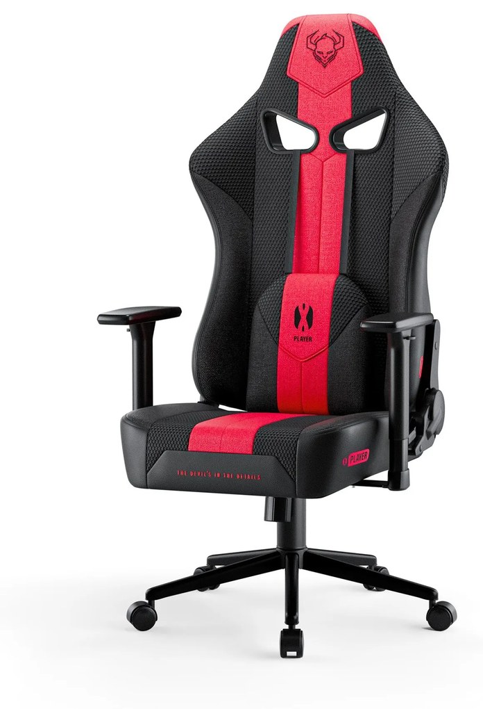 Herné kreslo s látkovým poťahom, veľkosť Small Size, karmínový-antracitový: Diablo X-Player 2.0