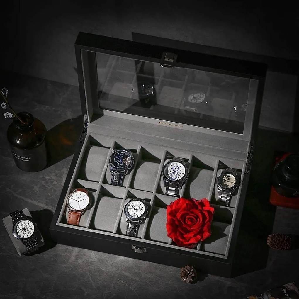 Songmics Box na hodinky Watch, 30x8,5x21 cm, čierna/sivá