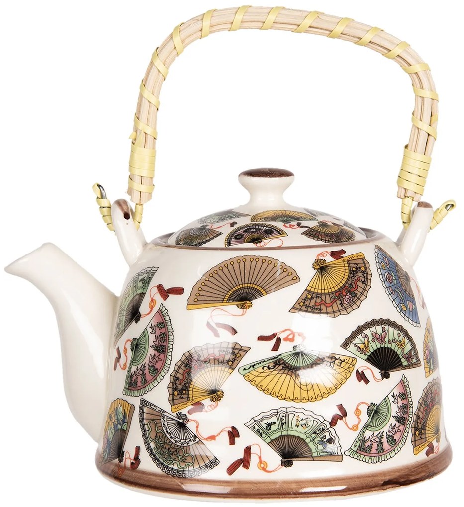 Porcelánová kanvica na čaj s motívom vejárov - 18*14*12 cm / 0,8L