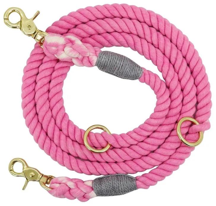 Pletené lanové vodítko pro psa 180 cm - růžová
