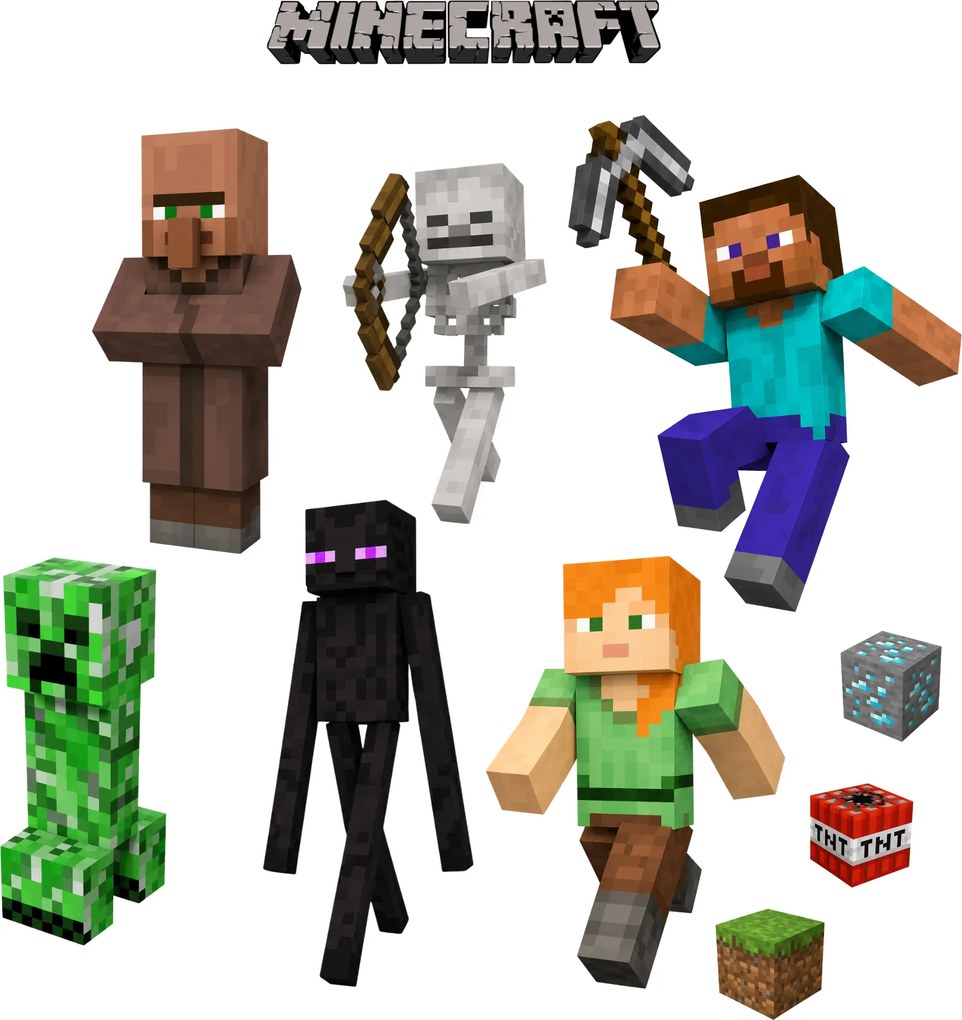 60x120cm Minecraft postavičky - textilná nálepka na stenu