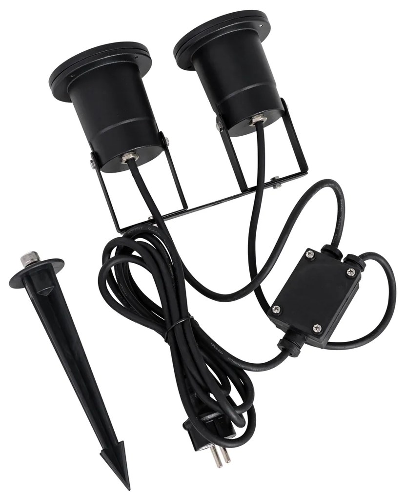 Záhradné bodové svetlo čierne vrátane kábla a zástrčky 2-svetlo IP65 - Basic