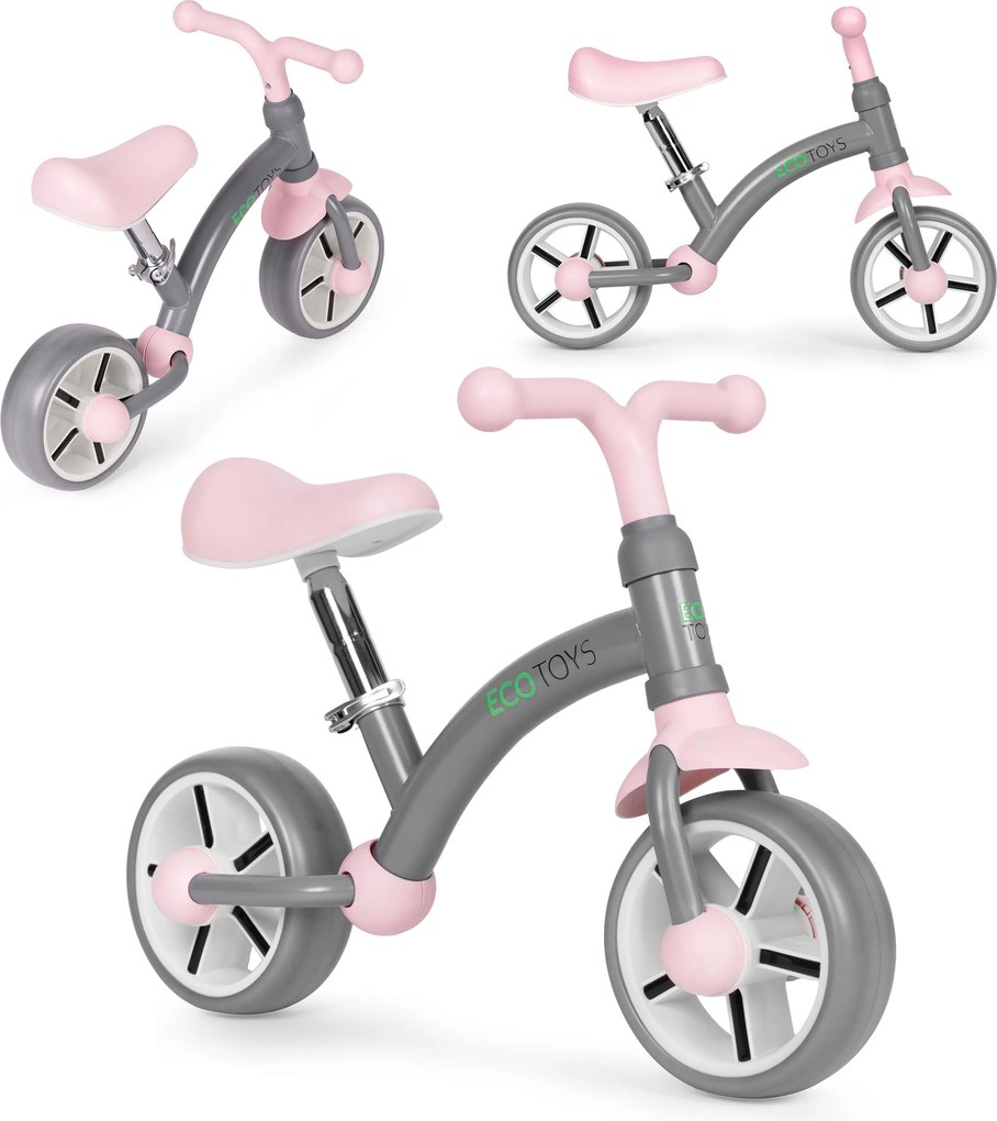 ECOTOYS odrážadlo pre deti 3+ EVA kolesá, nastaviteľné sedadlo 33–41 cm, sivé