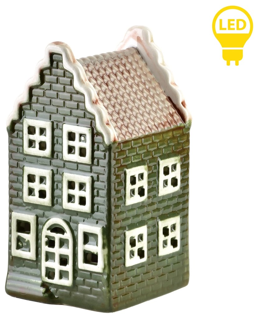 Keramický LED domeček Hytte 11 cm zelený