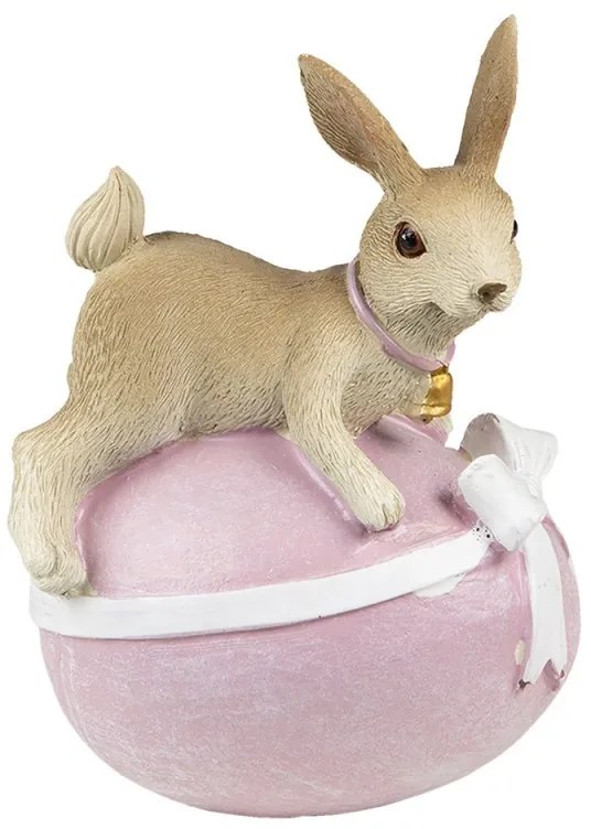Dekorácia zajačik na ružovom vajíčku s mašľou - 8*6*12 cm