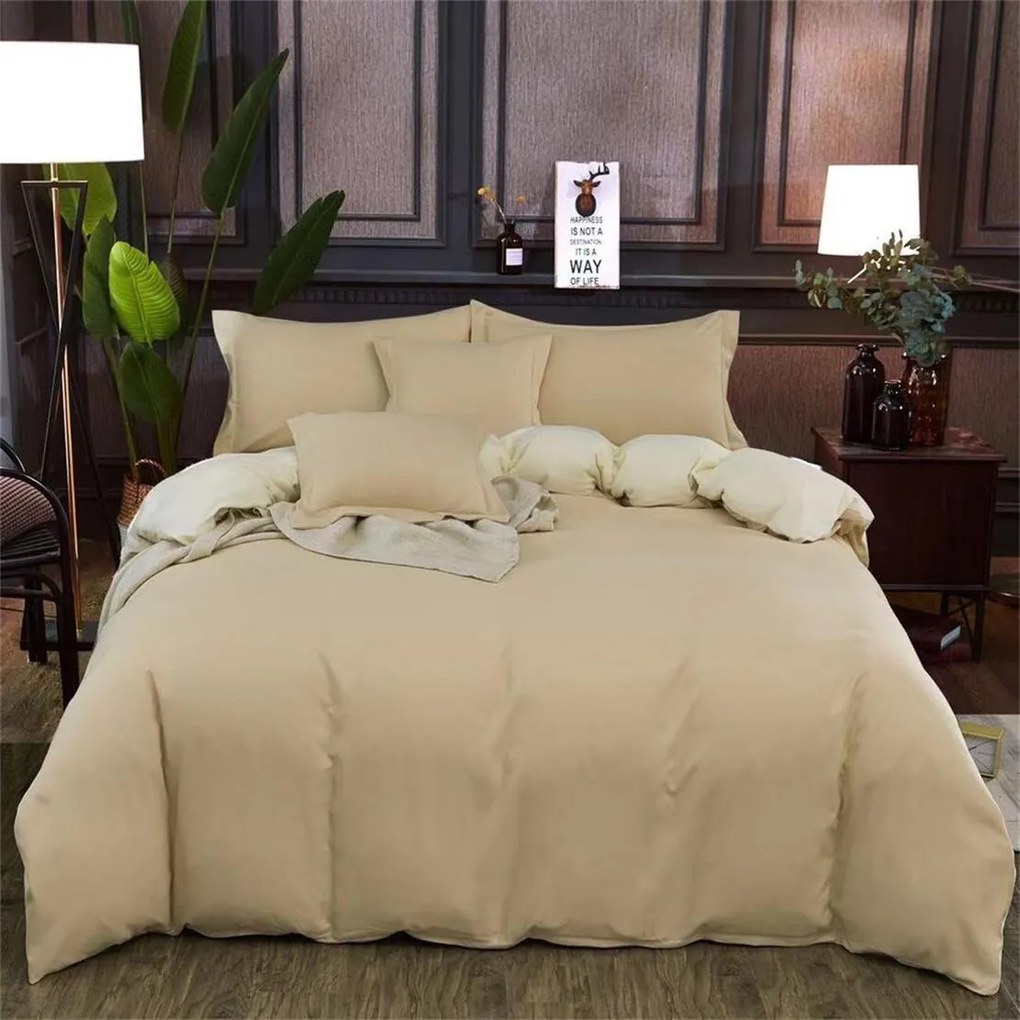 7-dílné povlečení bavlna/mikrovlákno béžová krémová 140x200 na dvě postele