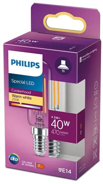 Philips 8718699783358 LED žiarovka Philips E14, 4,5W, 470lm, 2700K, priehľadná, do chladničky a digestora