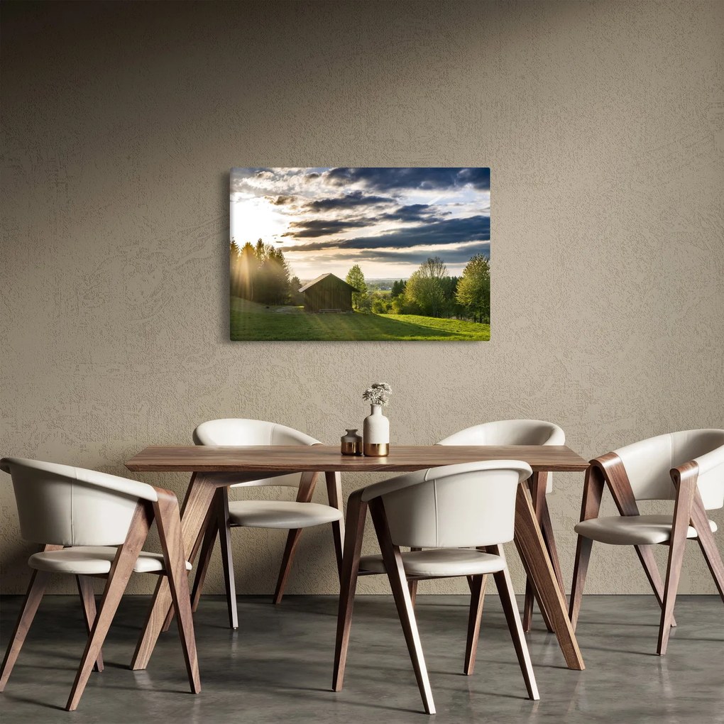Obraz lesnej chaty (90x60 cm)