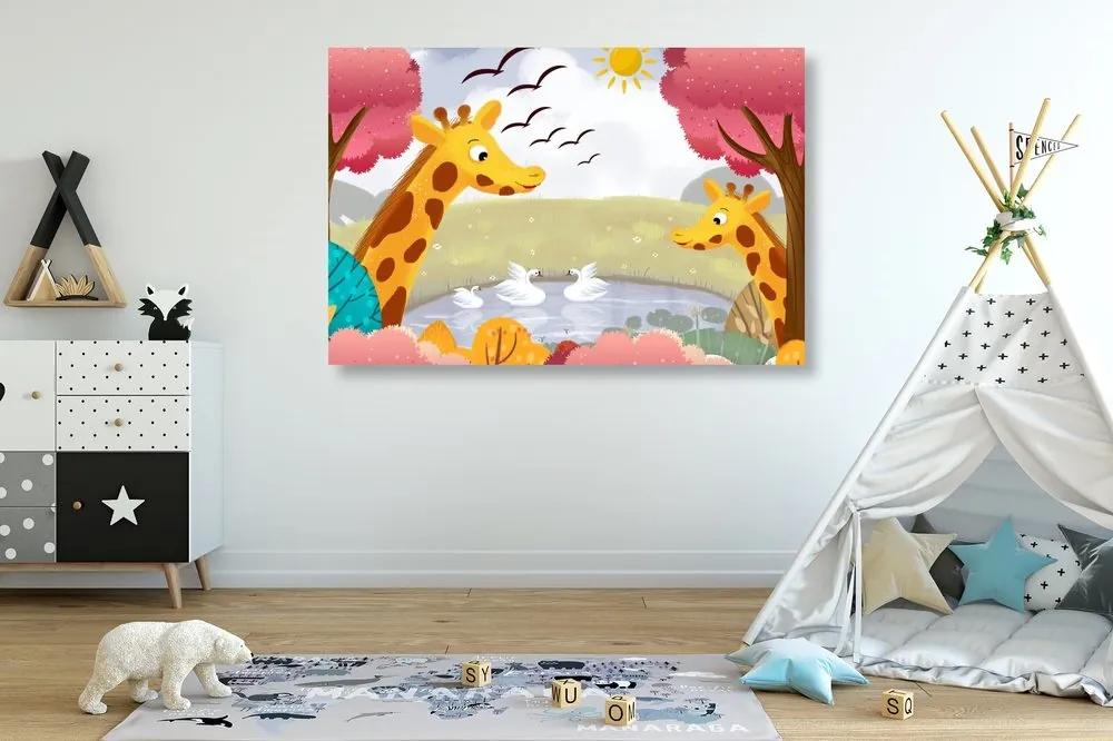Obraz žirafy pri jazierku - 60x40