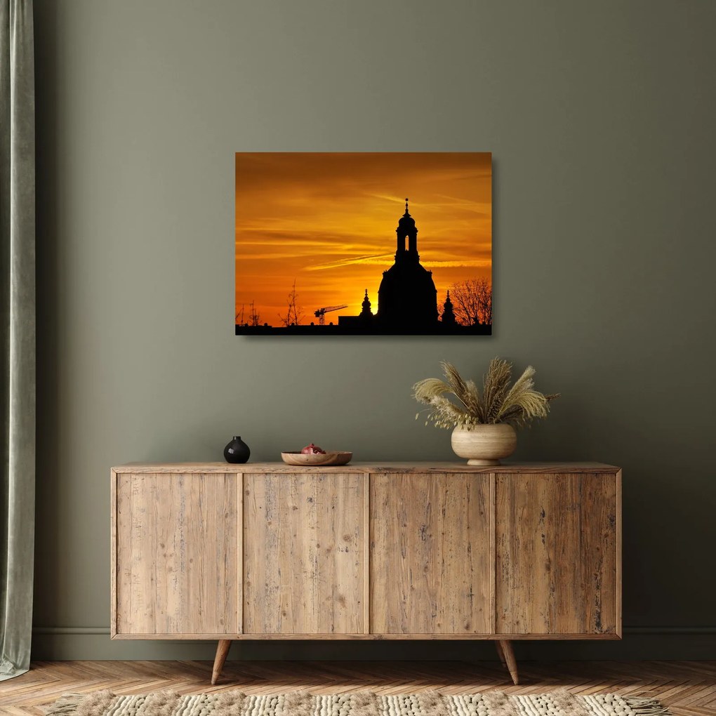 Sklenený obraz kostola pri západe slnka (70x50 cm)