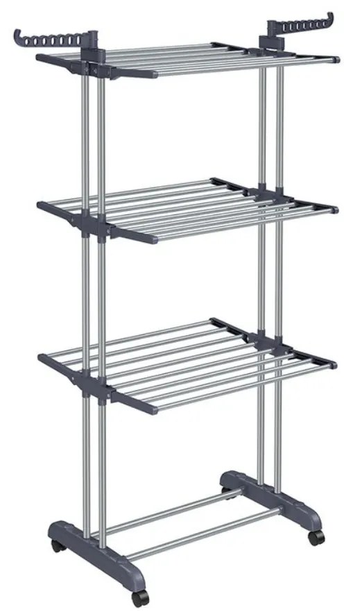 Sušiak na bielizeň ELTON so 4 úrovňami na kolieskach, 76x172x50cm, šedá SongmicsHome