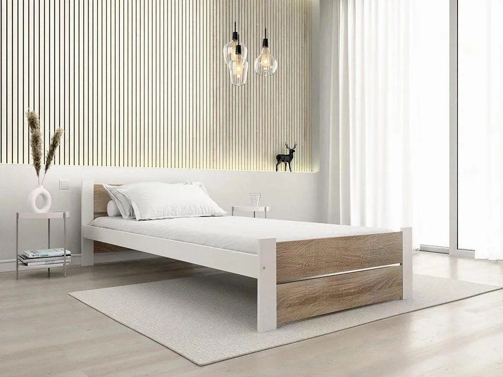 Posteľ IKAROS DOUBLE 80 x 200 cm, biela/dub sonoma Matrac: Matrac COCO MAXI 20 cm