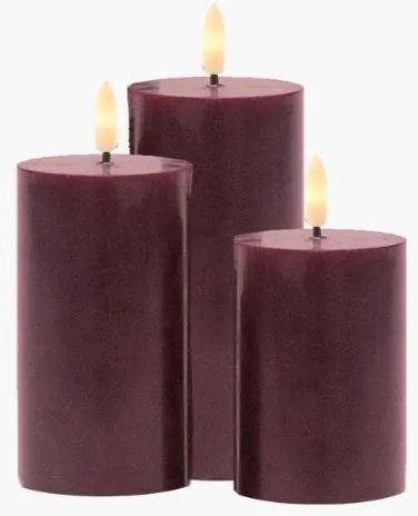 SIRIUS Dobíjecí voskové LED svíčky Sleď, 3set, vínová