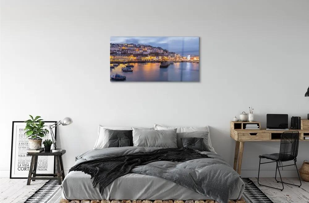 Obraz na skle Mesto nočná mora loď 120x60 cm