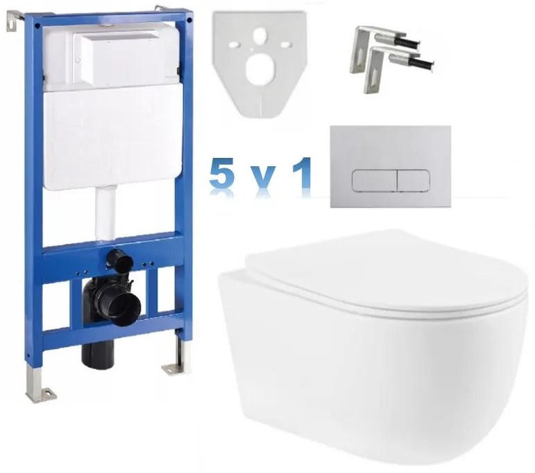 Závesný set Mexen Fenix + WC CARMEN Rimless 49 cm + sedátko Slim + tlačidlo + podložka (5v1 - komplet sada), biela, 3388XX00+39040100