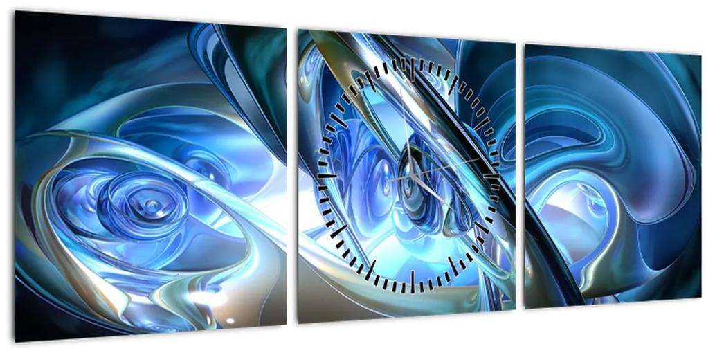 Obraz modrých fraktálov (s hodinami) (90x30 cm)