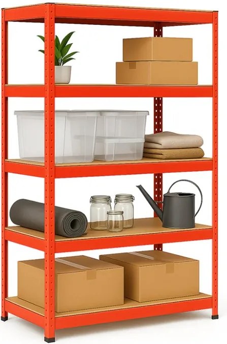 Regál 180x90x40 cm lakovaný 5-policový, nosnosť 875 kg - červený