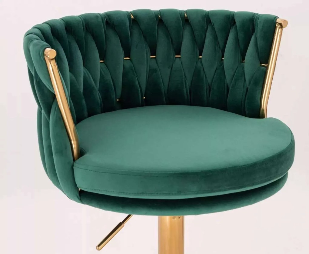 LuxuryForm DESIGN Barová stolička LYON VELUR na zlatom tanieri - zelená