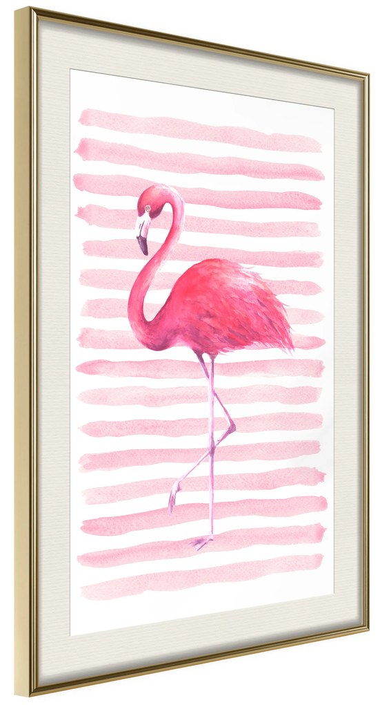 Artgeist Plagát - Flamingo and Stripes [Poster] Veľkosť: 20x30, Verzia: Čierny rám s passe-partout