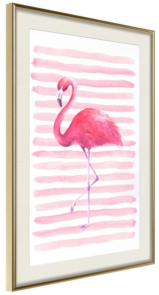 Artgeist Plagát - Flamingo and Stripes [Poster] Veľkosť: 40x60, Verzia: Čierny rám