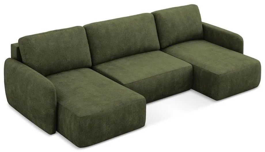 Zelená ženilková rozkladacia/s úložným priestorom rohová pohovka (do tvaru "U") Lilo – Makamii