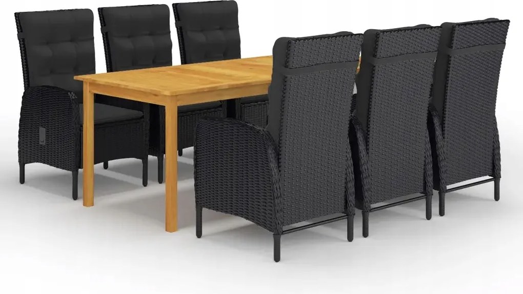 vidaXL 7-dielna záhradná jedálenská súprava čierna