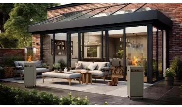 Planika Faro GAS - Vonkajší plynový krb 142x36 cm 8kW šedá + ochranný kryt