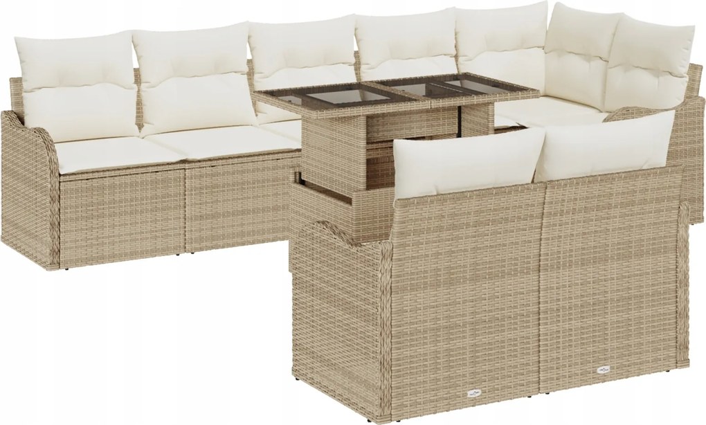 vidaXL 9-dielny záhradný sofa set s vankúšmi béžový poly ratan