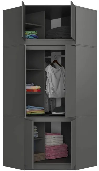 Rohová skriňa s nadstavcom S100 grafitová / sivá