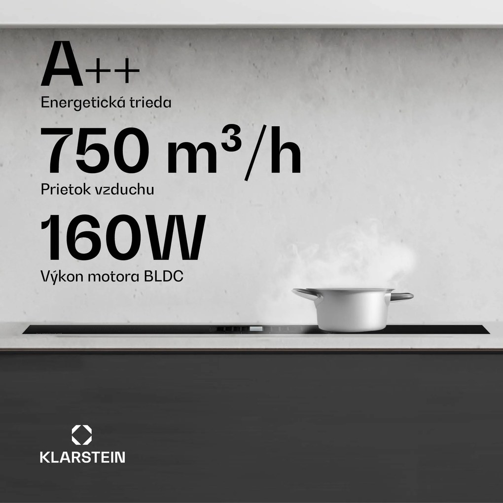Klarstein AirJet Hybrid Down Air System, Indukčná varná doska s integrovaným digestorom, 600 m³/h, EEK A++