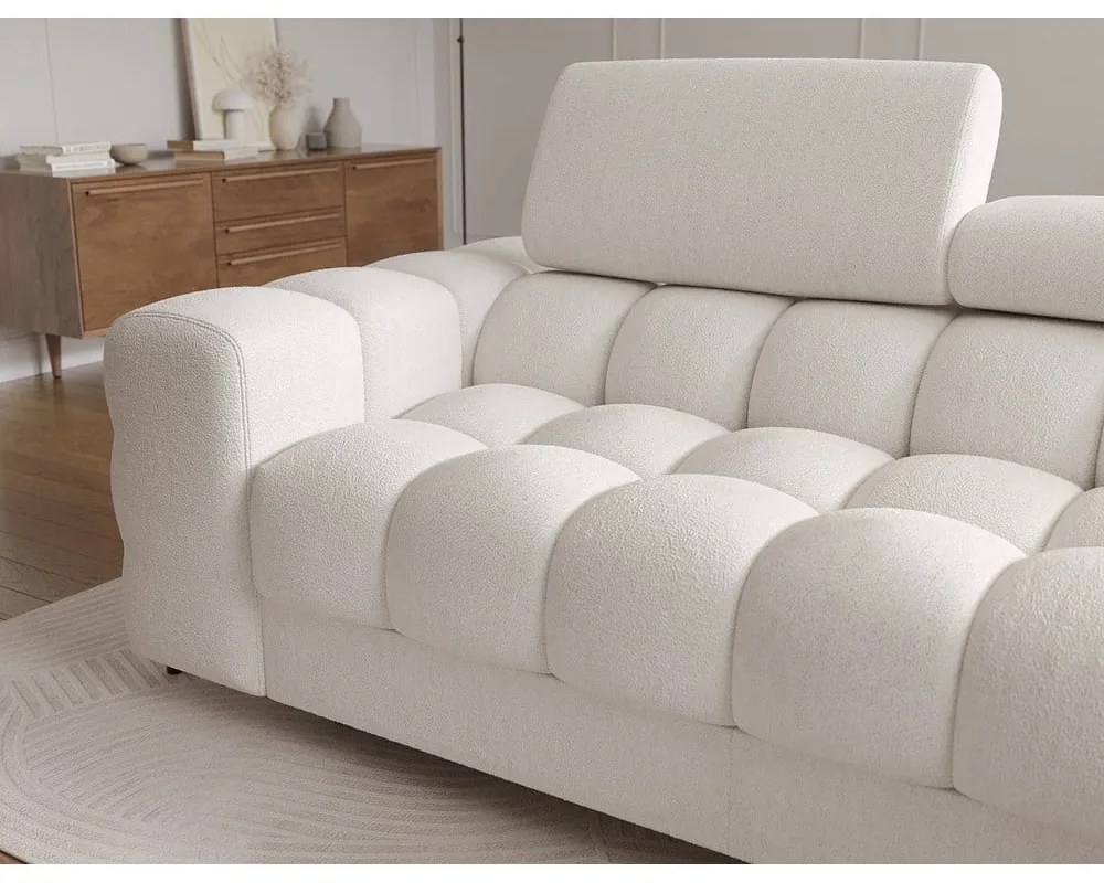 Krémovobiela rozkladacia/s úložným priestorom rohová pohovka z textílie buklé (pravý roh/s leňoškou) Felro – ELTAP