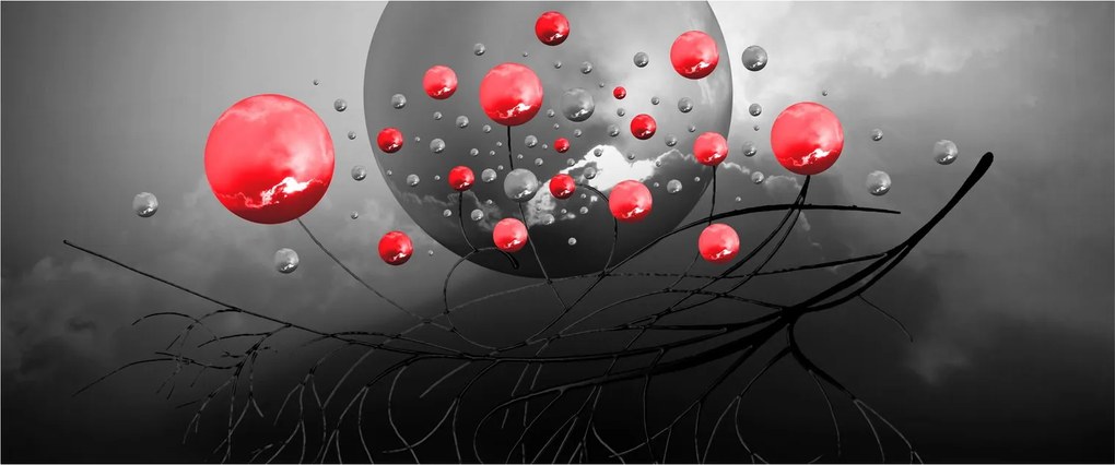 Obraz červených abstraktných gulí (120x50 cm)