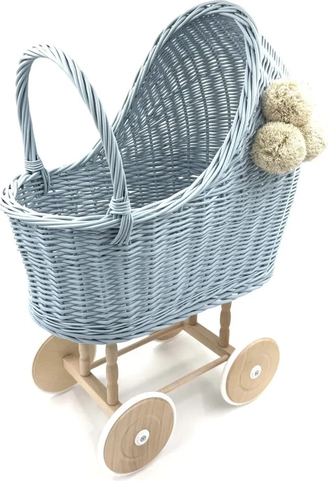 Prútený vysoký kočík pre bábiky svetlomodrá