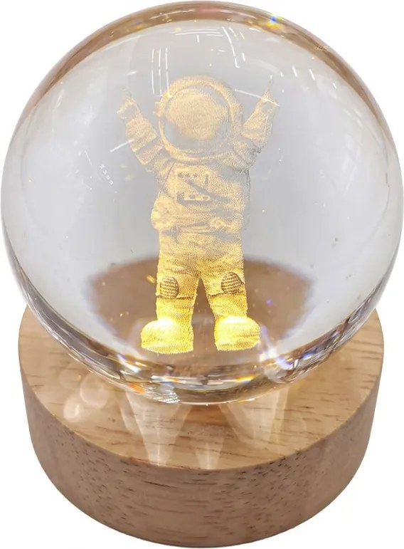 LED stolná lampička na drevenom podstavci - Kozmonaut - Ø 6 cm / USB