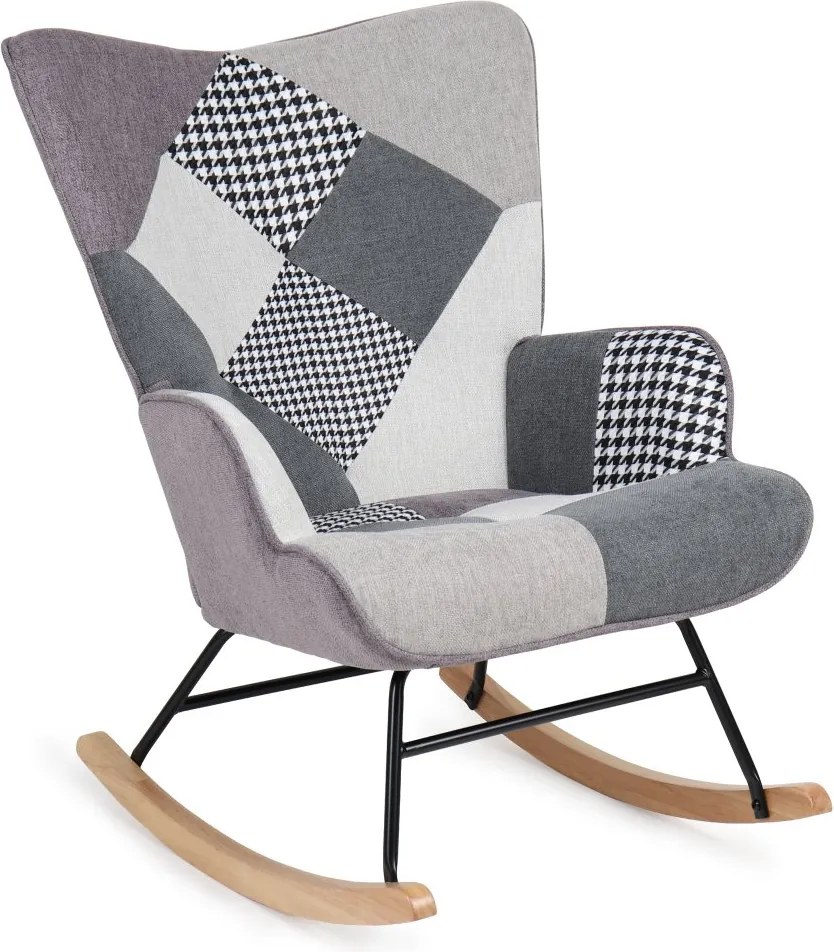 Hojdacie kreslo FABIAN II — látka, čiernobiely patchwork