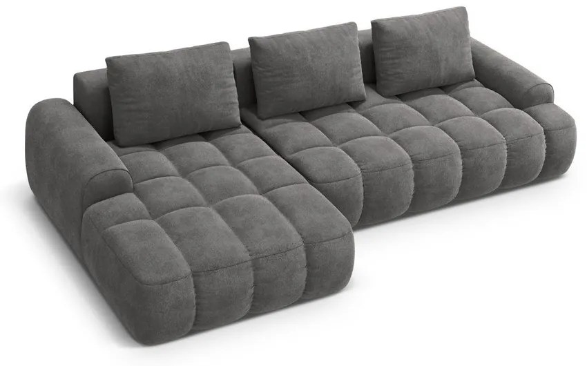 Sivá zamatová rozkladacia/s úložným priestorom rohová pohovka (ľavý roh/s leňoškou) Linz – Cosmopolitan Design