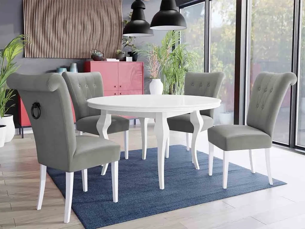 Stôl Julia FI 120 so 4 stoličkami ST65, Farby: biela, Farby: zlatý, Farby:: biely lesk, Potah: Magic Velvet 2225
