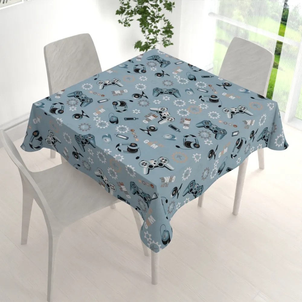 Biante Detský bavlnený štvorcový obrus Sandra SA-588 Play Game na modrom 40x40 cm