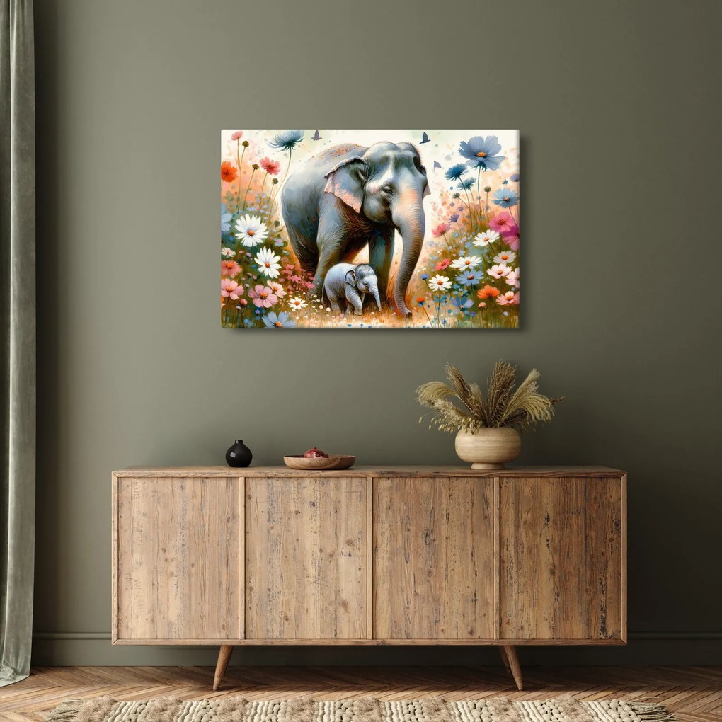 Obraz - Slonia mama, akvarel (90x60 cm)