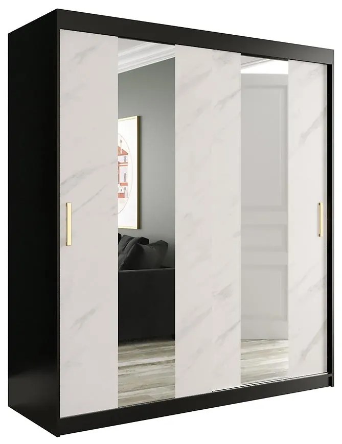 Skriňa Marmur Pole 180 čierna/mramor biely