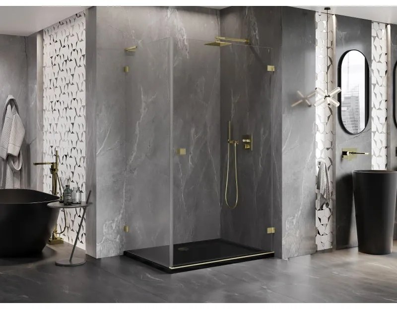 Mexen Lunar-B L pravý výklopný sprchový kút 85 x 70 cm, číre sklo, zlatá matná, 832L-085-070-55-00-P