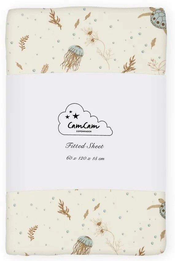 Svetložltá napínacia detská plachta do postieľky z Bio bavlny 60x120 cm Sea Garden – Cam Cam Copenhagen