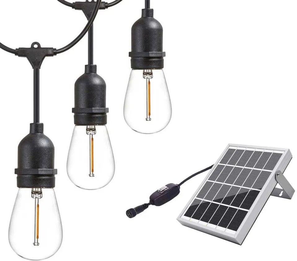 BEZDOTEKU LEDSolar 10 solárne reťaz s žiarovkami, 10x E27 LED žiarovky, IPRO, 6W, teplá farba