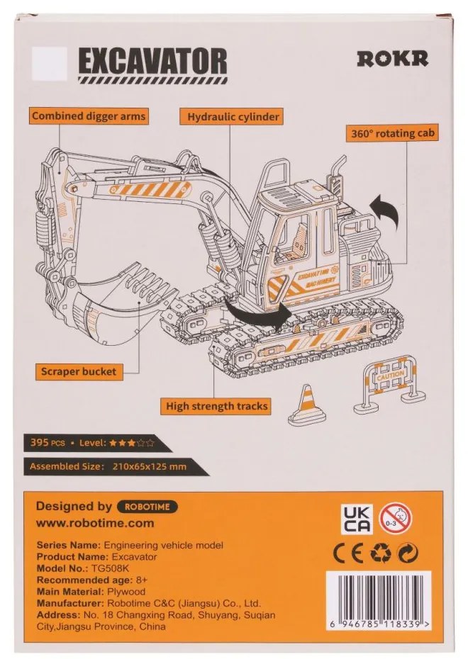 Robotime Rokr 3D dřevěné puzzle Bagr 395 ks