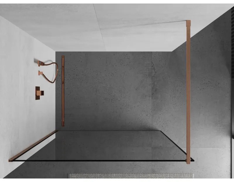Mexen Kioto, sprchová zástena Walk-In 70 x 200 cm, 8mm číre sklo čierny vzor, medený matný profil, 800-070-101-65-70