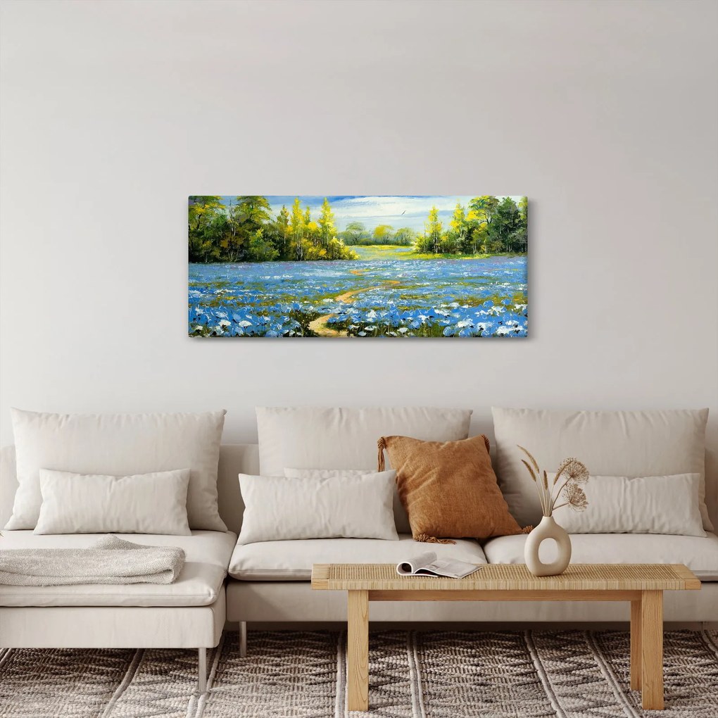 Obraz - Cestička v poli, olejomaľba (120x50 cm)