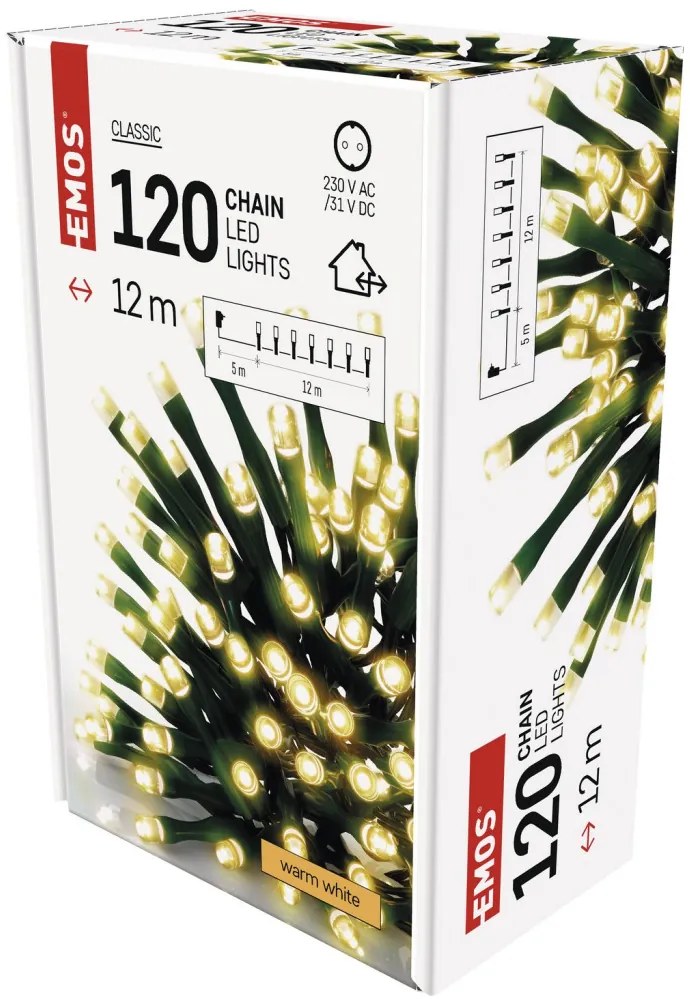 Vianočná reťaz LED 12 m, teplá biela